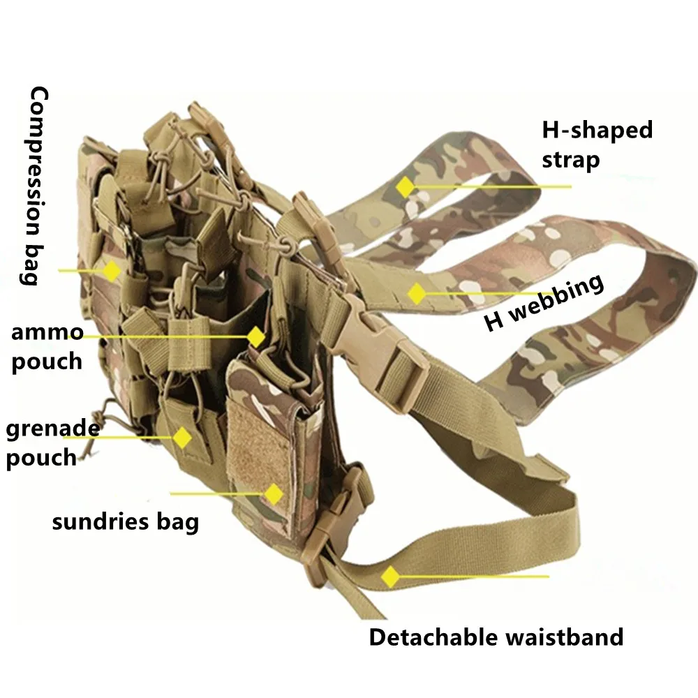 Military Tactical Vest Chest Hang Radio Bag Harness Front Holster Molle Rig Belly Pockets Airsoft Hunting Waist Pouch Adjustable