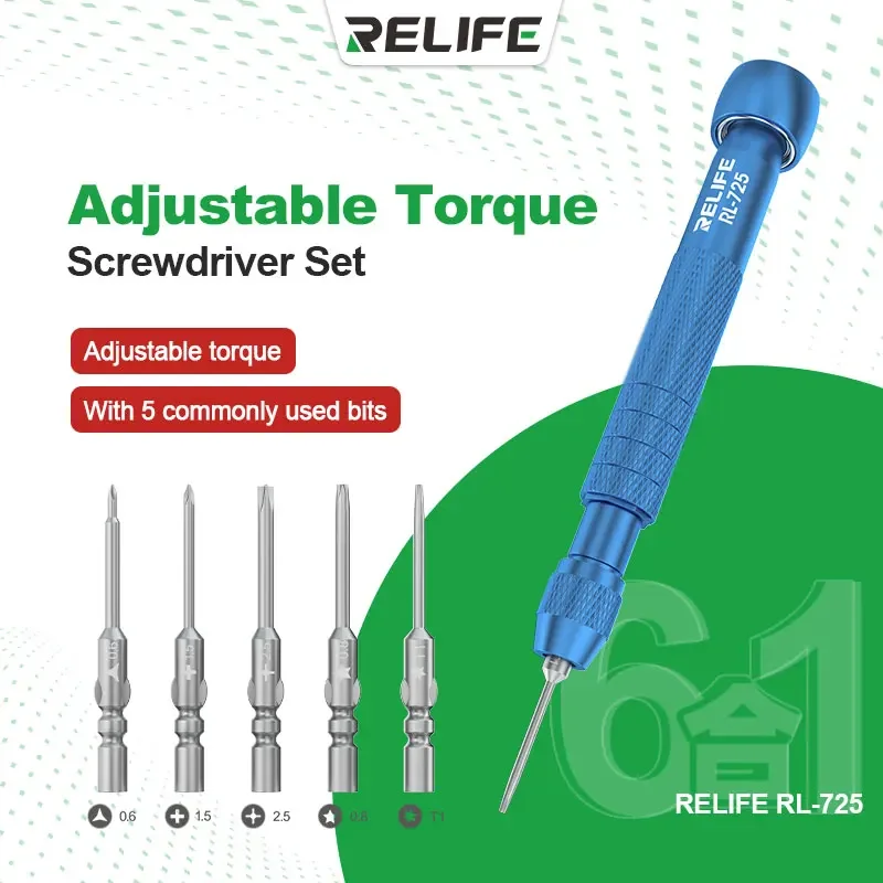 

RELIFE RL-725 Adjustable torque Screwdriver Set Disassembly Repair For iPhone For Android Alloy Steel Magnetic Bit Repair Tool