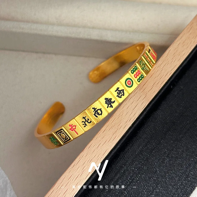 

Роскошный браслет из чистого золота 24 карата 9999, браслет с тренадцатью кольцом, открытый браслет из маджонга с эмалью