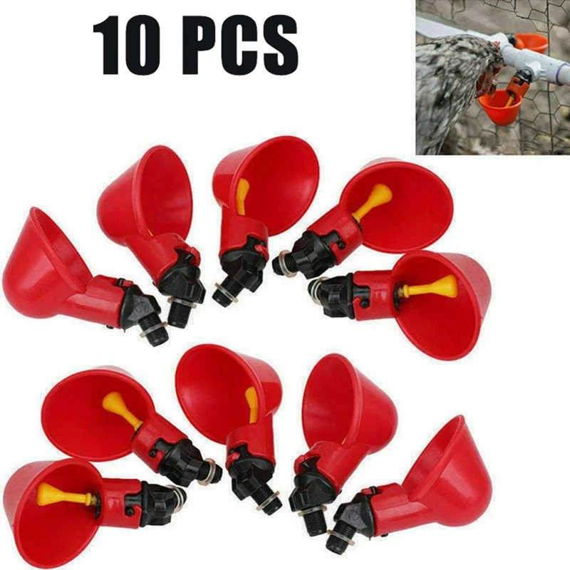 New 10Pcs Automatic Chicken Quail Drinker Chicken Waterer Bowl With Yellow Nipple Farm Poultry Drinking Water System