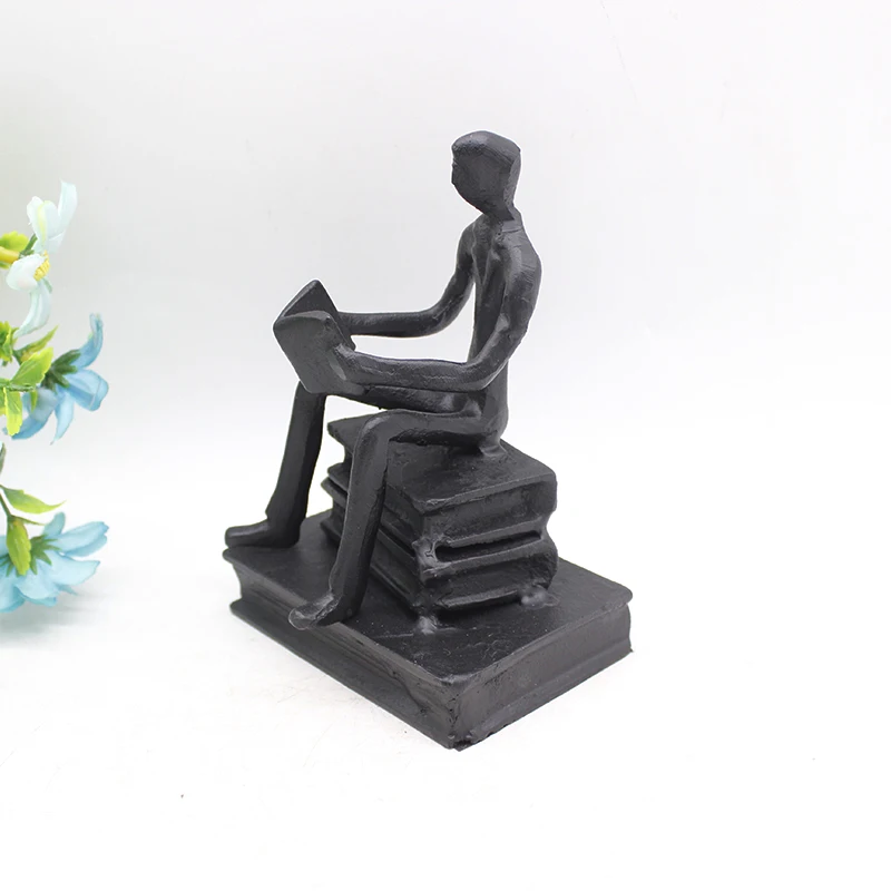 Good quality iron abstract men's reading sculpture livingroom decor arts for Graduation Memorial statue Ornaments great gift