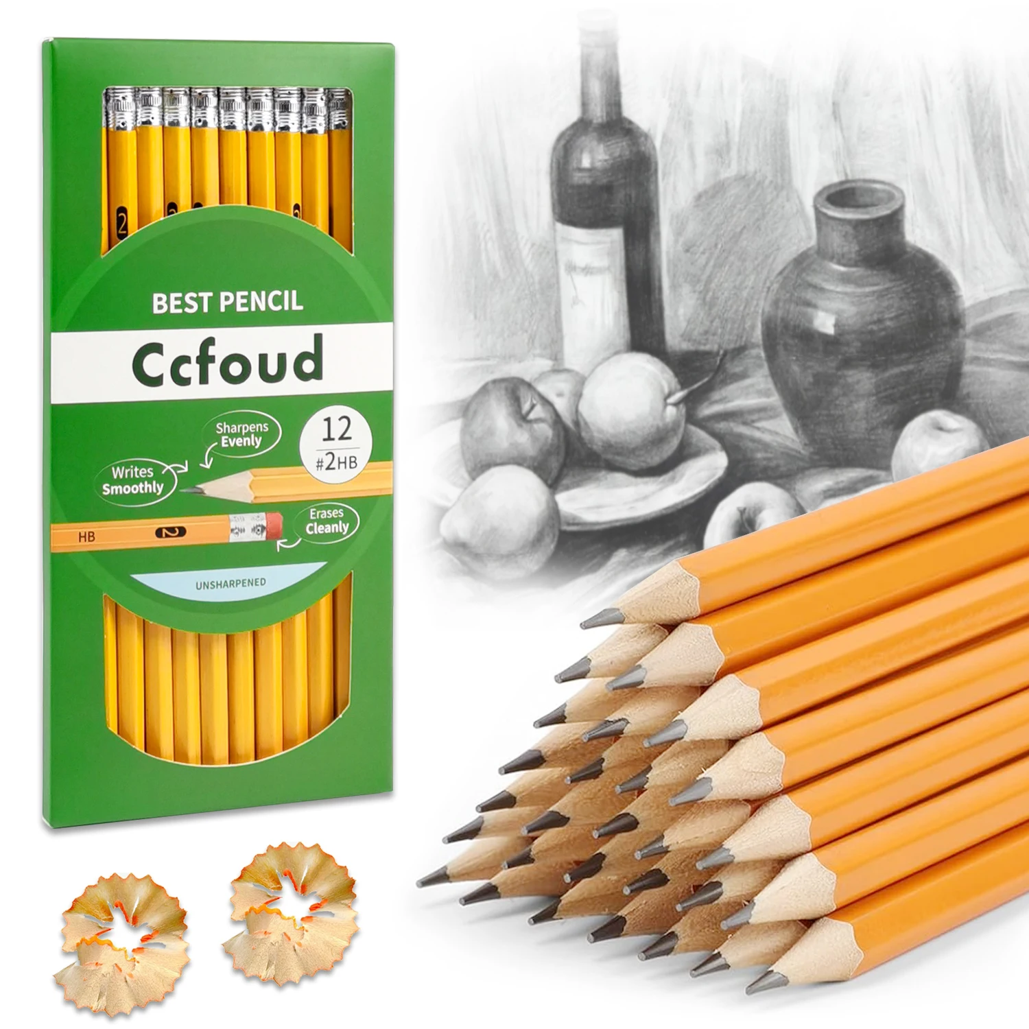 12-150 قطعة من أقلام الرصاص مع سطح ممحاة، 2 أقلام رصاص HB للكتابة والرسم والرسم، أقلام رصاص من الخشب الأصفر #1