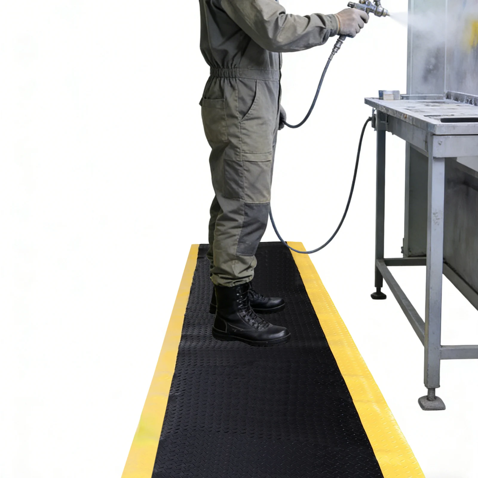 

Standing Mat 144x36inch Anti-Fatigue Work Mats Thick 3/4in Black with Yellow Border for Industrial and Commercial Workplaces