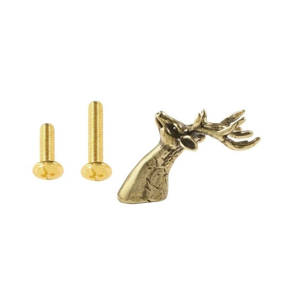 Retro Brass Cabinet Pull Vintage Furniture Hardware Solid Deer Head Drawer Handle Single Hole Home Decor