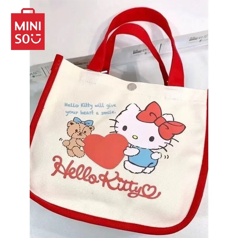 

Hello Kitty Bag 2024 New Handbag Bento Canvas Women Canvas Fashion Trend Cartoon Print Portable Commuting Large Storage Capacity