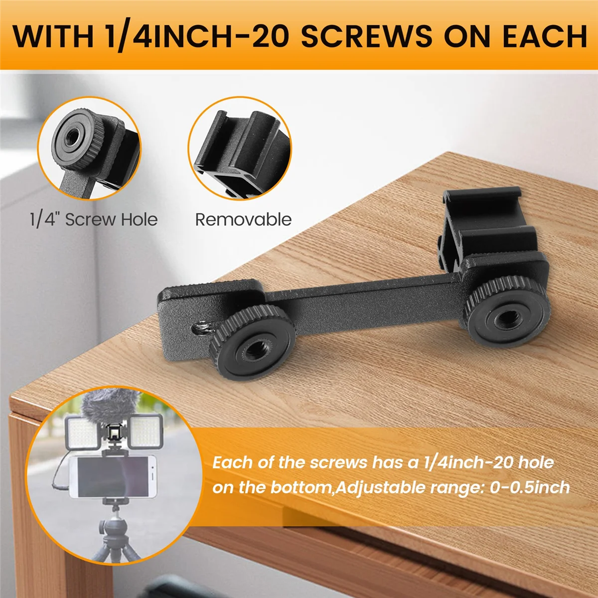 Y45A-Triple Cold Shoe Mount Universal Extension Bracket Holder Adapter for LED Video Light DSLR Phone Gimbal Stabilizer