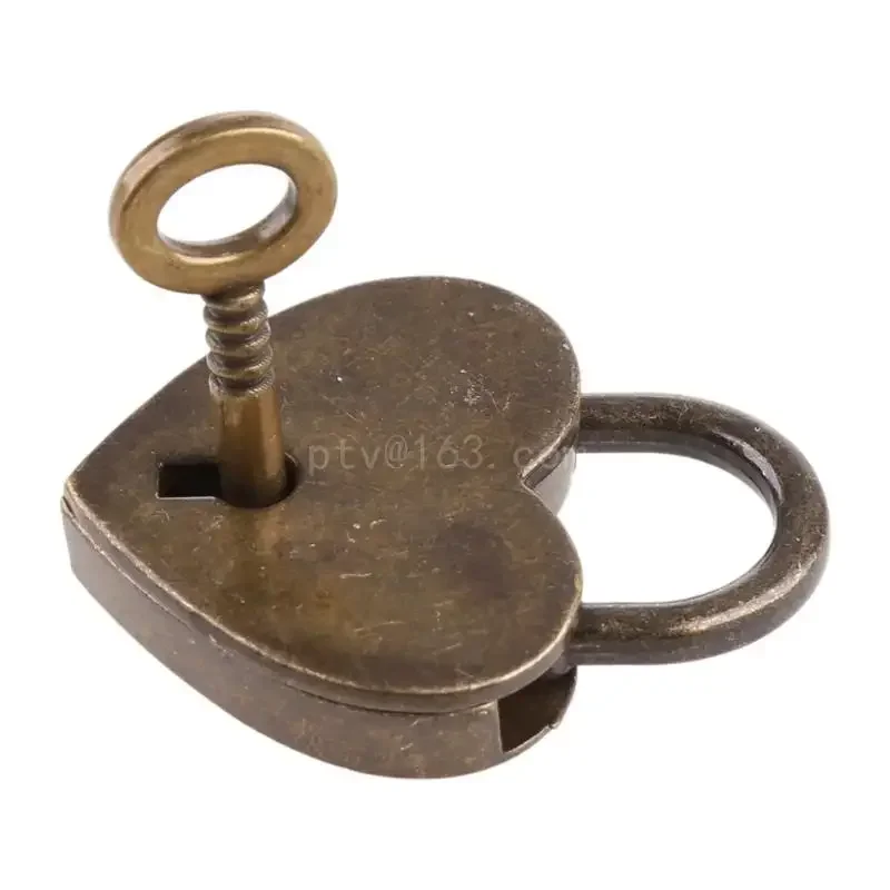 Mini Bronze Vintage Lock Mini Love Antique Lock Padlock with for Key Notebook Stationery Accessories Padlock