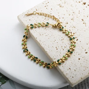 Vòng cổ hiện tại của trang tính ô liu cho phụ nữ thực vật bằng thép không gỉ 8 Bán hàng chính Xanh Set Oliva - №7