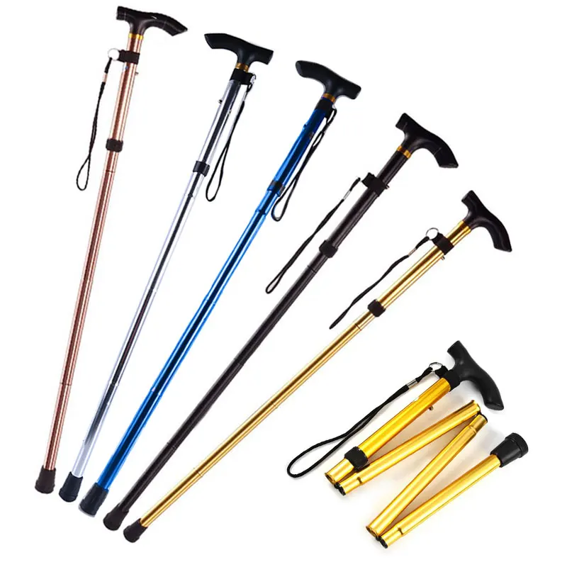 Walking sticks Aluminum Alloy Climbing Cane Four-section Telescopic Folding Climbing and Hiking Cane Trekking Poles Elderly Cane