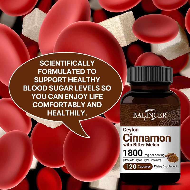 Balincer Ceylon Cinnamon 1800mg Capsules + Bitter Melon - Heart, Blood Sugar Health, Antioxidant & Joint Support, 30/60/120 Caps