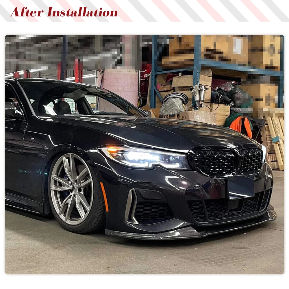 Carbon Fiber Front Bumper Lip Spoiler for BMW 3 Series G20 320i 330i M Sport M340i Front Bumper Lip Splitters Guard 2020-2023