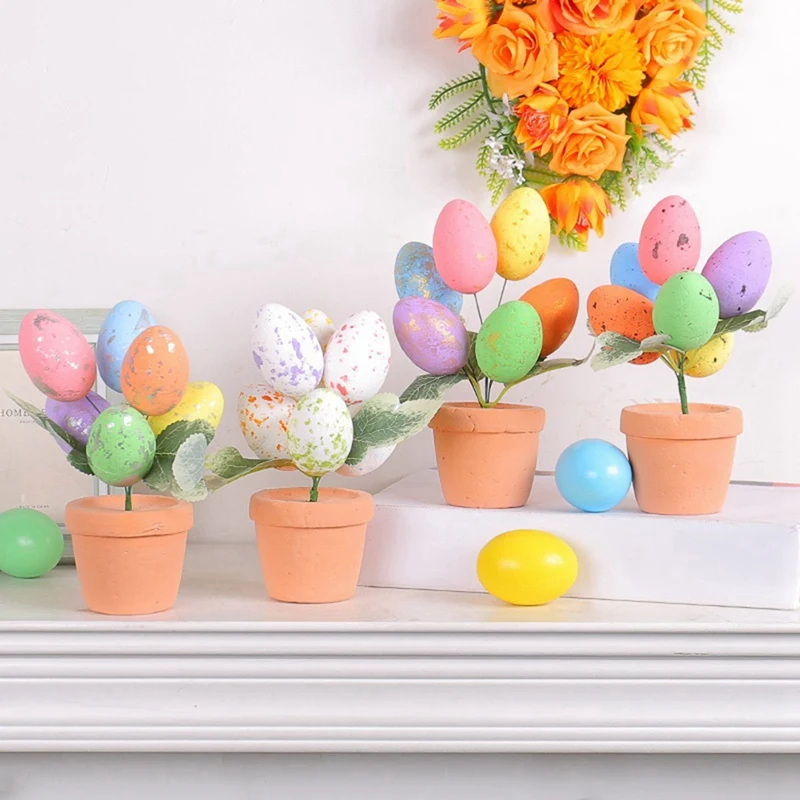 Easter Day Colourful Eggs Potting Speckled Eggs Bonsai Easter Desktop Ornaments Decor For Home 2024