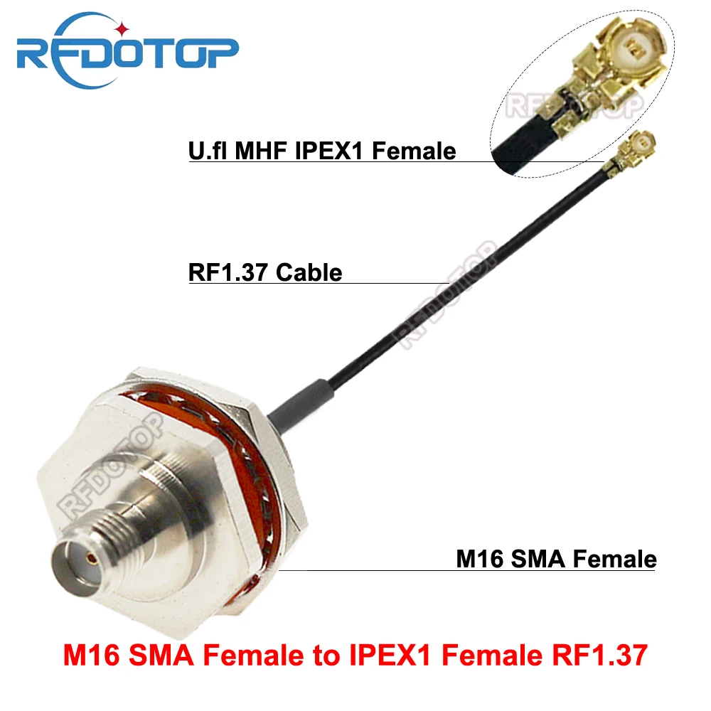 2PCS Bulkhead M16 SMA Female Jack to u.FL//IPEX-1 Female Connector RF1.37 RF Jumper Pigtail for WiFi Antenna SMA-K Bulkhead