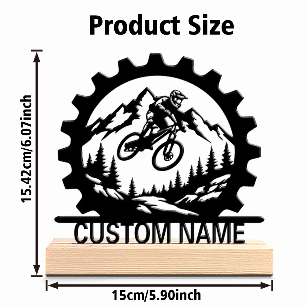 1pc Stylish Personalized Custom Mountain Bike Metal Statues Vintage Wooden Base Wall Art for Cycling Enthusiasts Cafe Retro Home