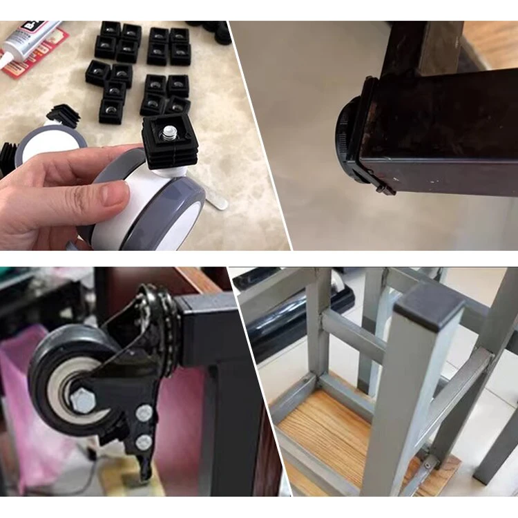5/10pcs M6 M8 M10 Black Square Plastic Pipe Furniture Table Chair Leg Feet Pad 15/16/19/20/25/30mm Hole Plugs with Nut Hole