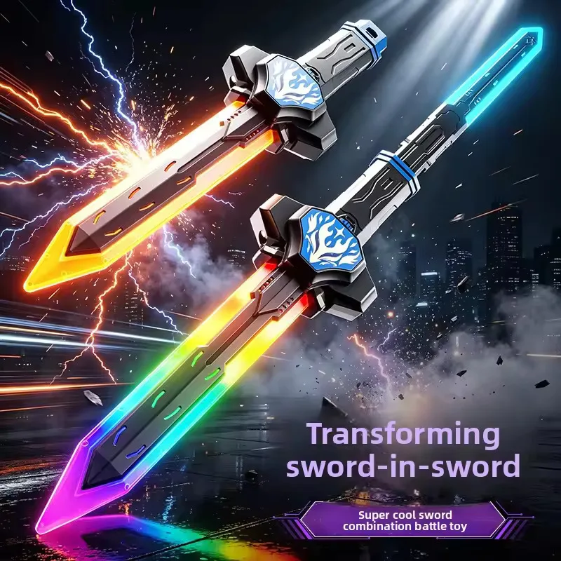 Sword in Sword Toy Knife Boy spray Spark Sword Samurai Knife Children's Shining Sword Double edged Lightsaber Light Sword Toys