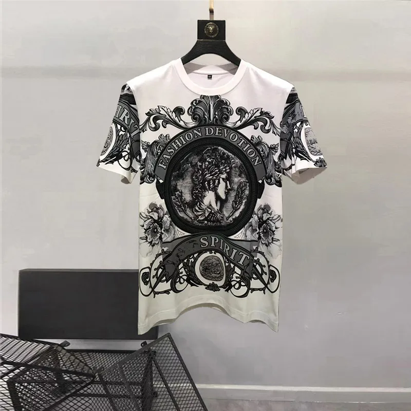 Europe and the United States men's 2024 summer new Round neck Short-sleeved palace figure print fashion Casual T-shirt