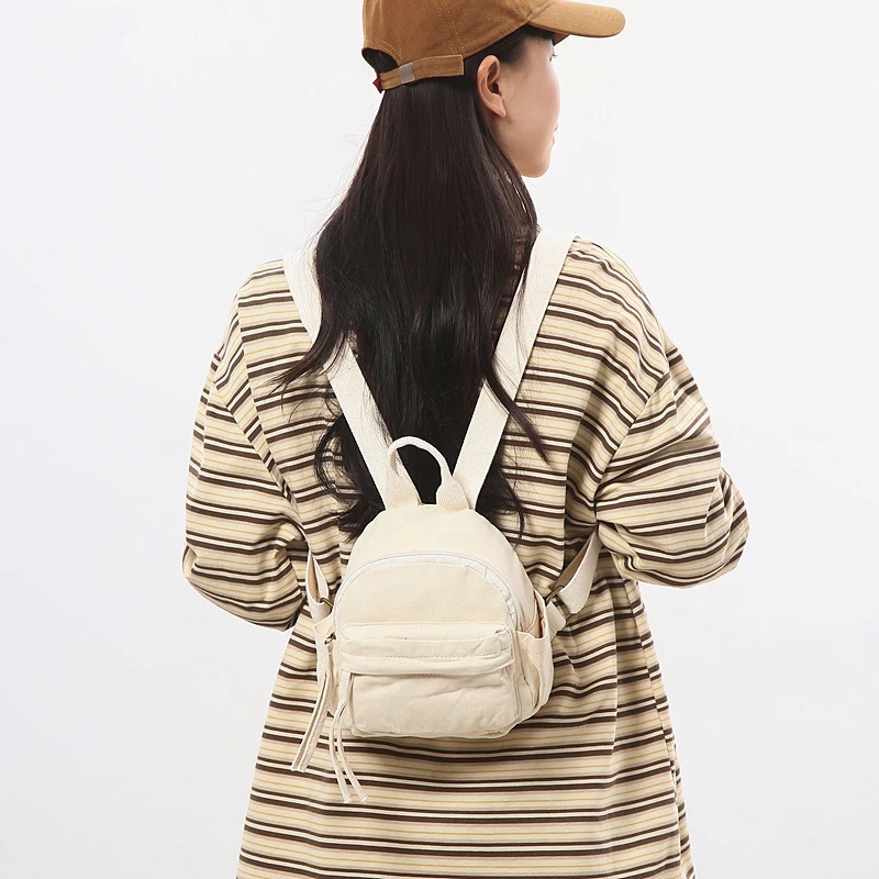 Mini Mochila de lona para mujer, bolso de hombro Premium, Mochila sólida, Mochila de viaje, Mochila escolar Y2K, Mochila escolar ecológica de Corea