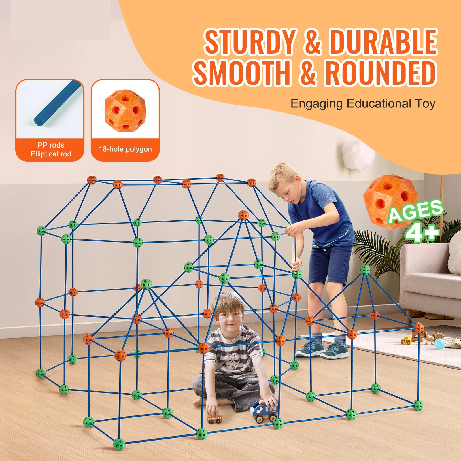 SucceBuy Fort Kit di costruzione per bambini Giocattoli da costruzione con 120 aste 60 palline Tenda da gioco per interni ed esterni per bambini Regalo educativo