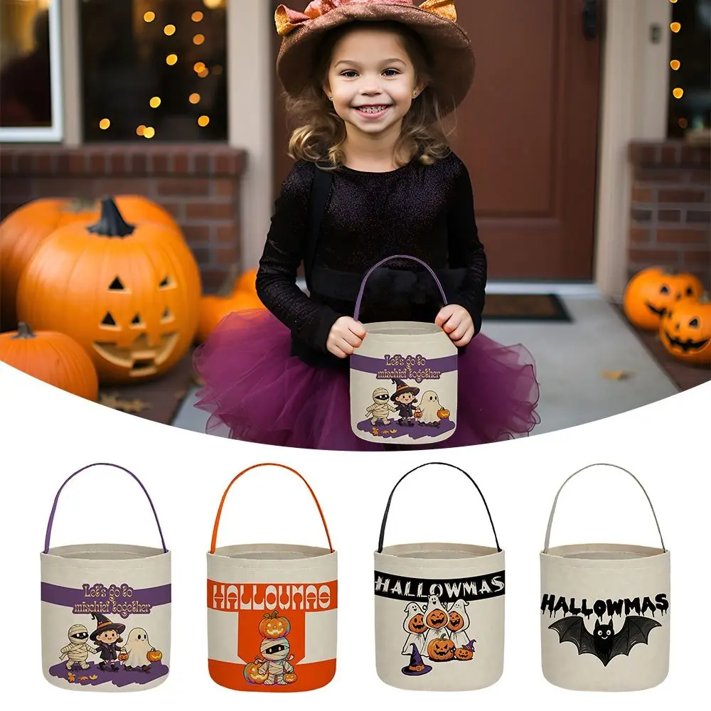 

New Canvas Halloween Tote Bag Trick or Treat Large Capacity Pumpkin Bucket Bag Candy Snack Bags