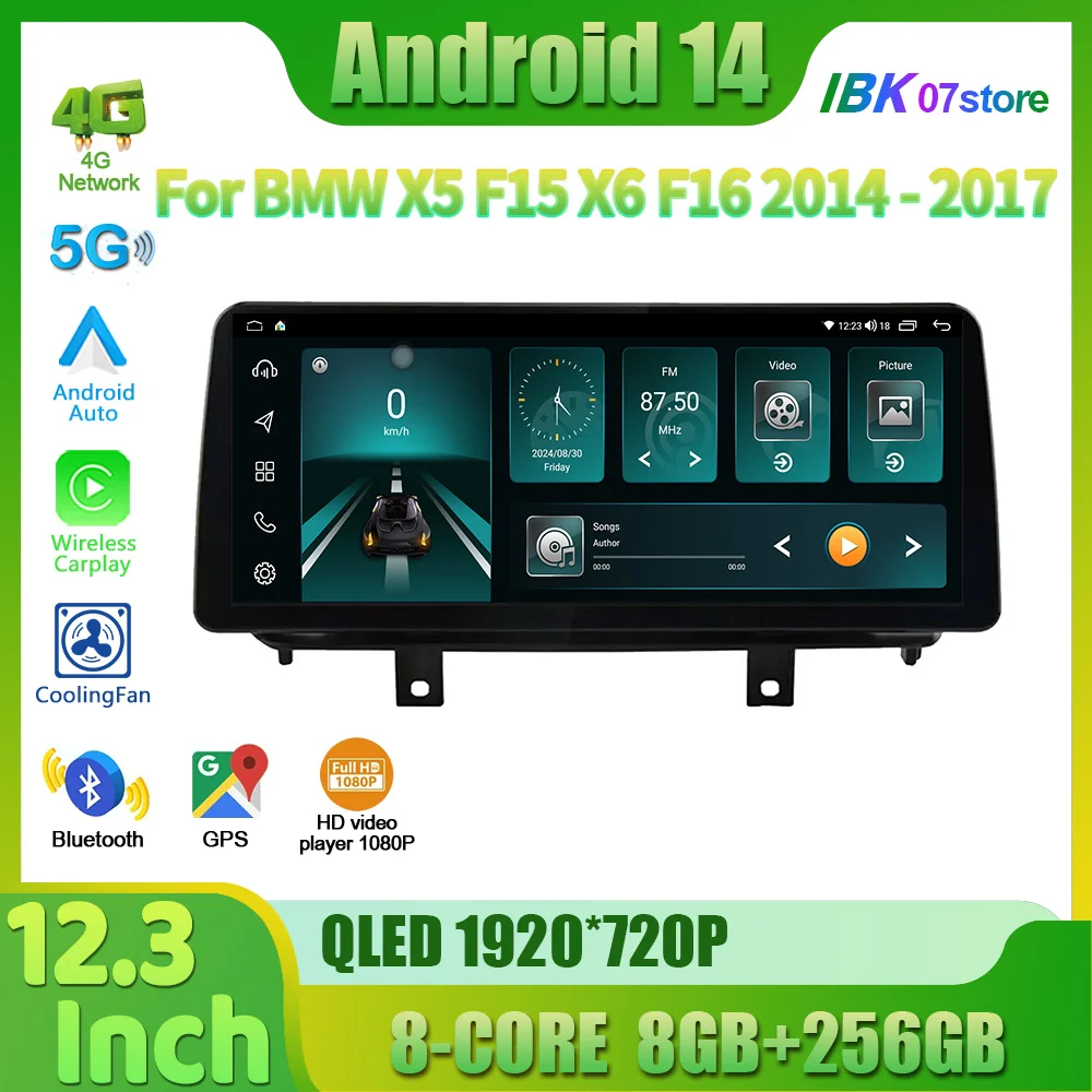 12.3‘’ Android 14 For BMW X5 F15 X6 F16 2014 - 2017 Head Unit Car Radio Carplay Stereo Multimedia Navigation Screen