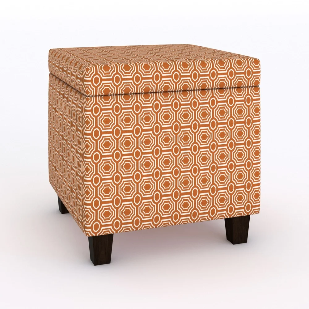 Geometric Patterned Wooden Ottoman with Easy Access Storage Lid Ideal Living Room Bedroom Seating