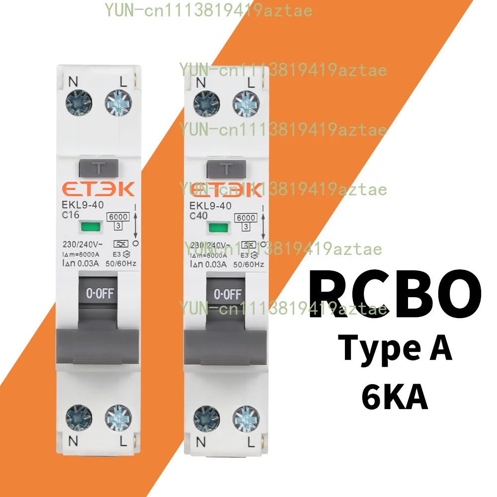 5PCS 18MM RCBO Type a Residual Automatic Circuit Breaker 6KA 1P+N 2P 6-40A 230V  Over Current Leakage Protection 30mA EKL9-40