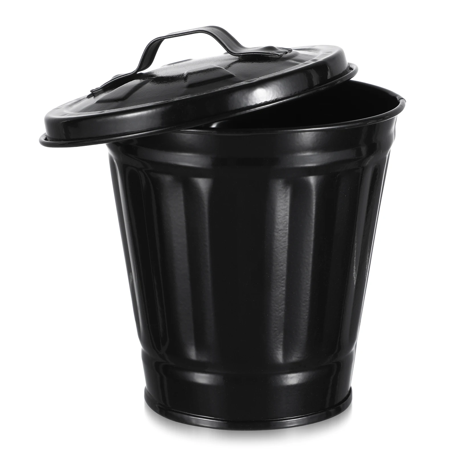 Can Trash Garbage Office Trash Can Mini Waste Lid Desktop Desk Metal Black Basket Creative Covered Living Room Trash Can