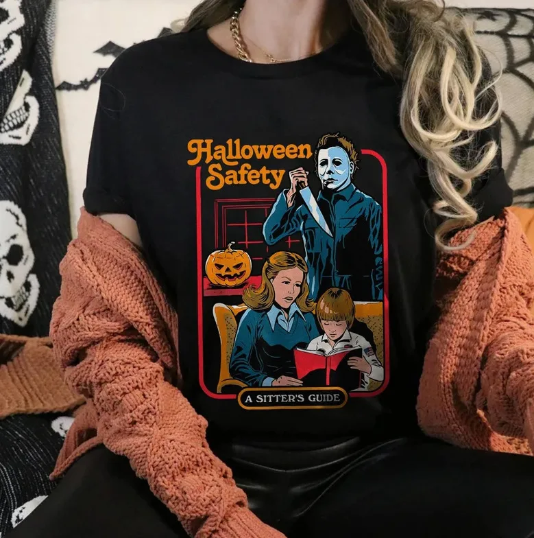 

Micheal Myers Halloween Shirt, Safety A Sitter's Guide T-Shirt, Halloween Horror