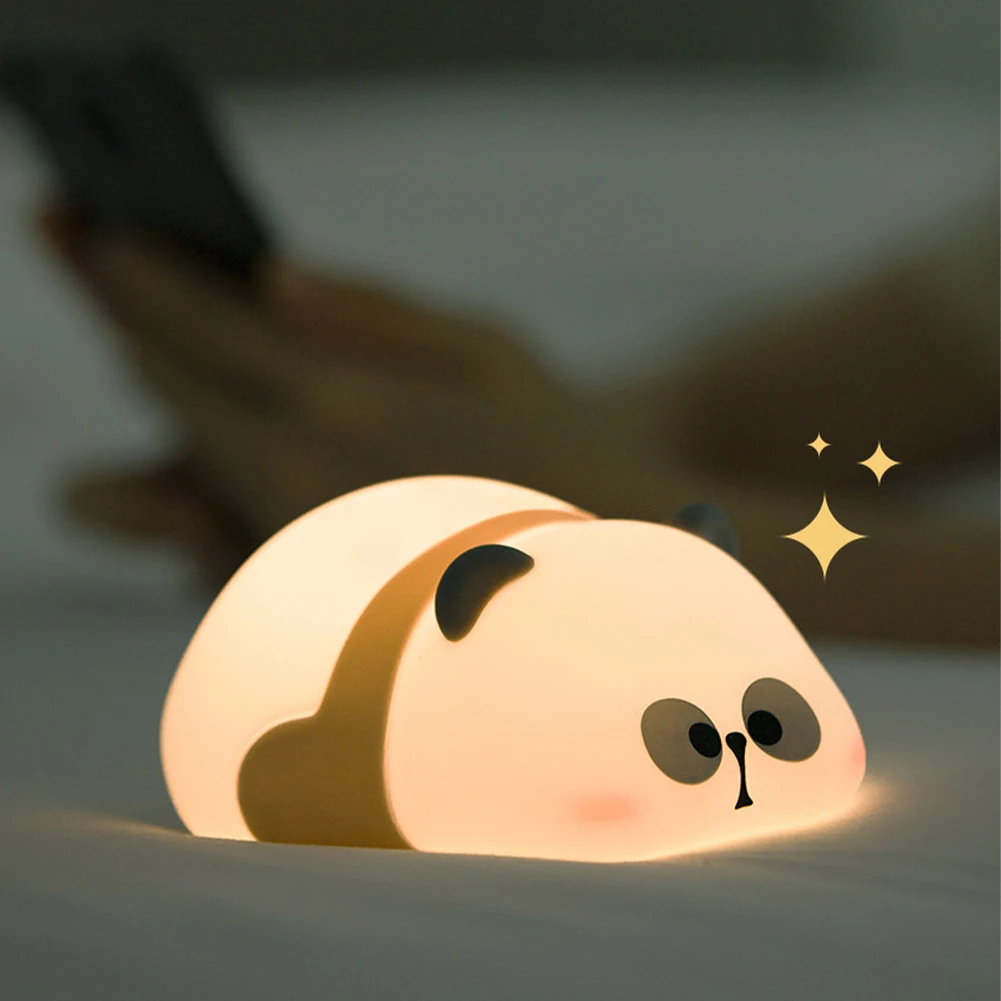 1200mAh Cute Panda Night Light 3 Level Dimmable Nursery Sleeping Lamp Timing Rechargeable Bedside Touch Lamp For Room Decor