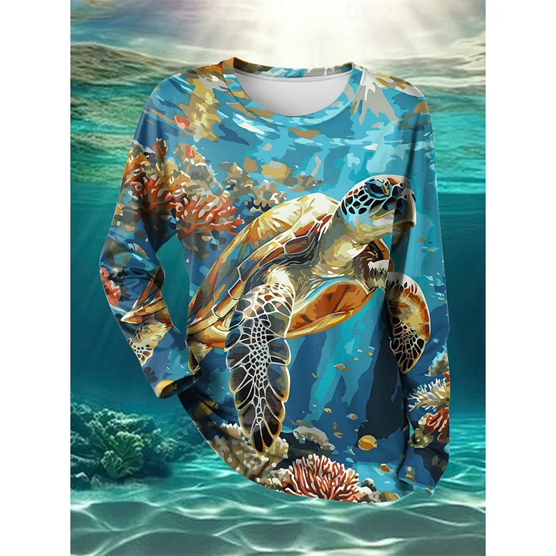 Cat Eagle Turtle Pattern T-Shirt For Men Starlit Sky 3D Printed T Shirts Autumn Casual Long Sleeves Loose Round Neck Tops Tees