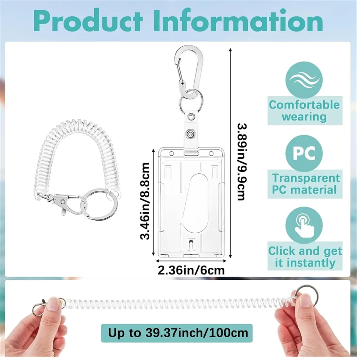10 Pack Cruise Card Holder Wristlet, Clear Hard ID Protector with Coil and Carabiner Clip