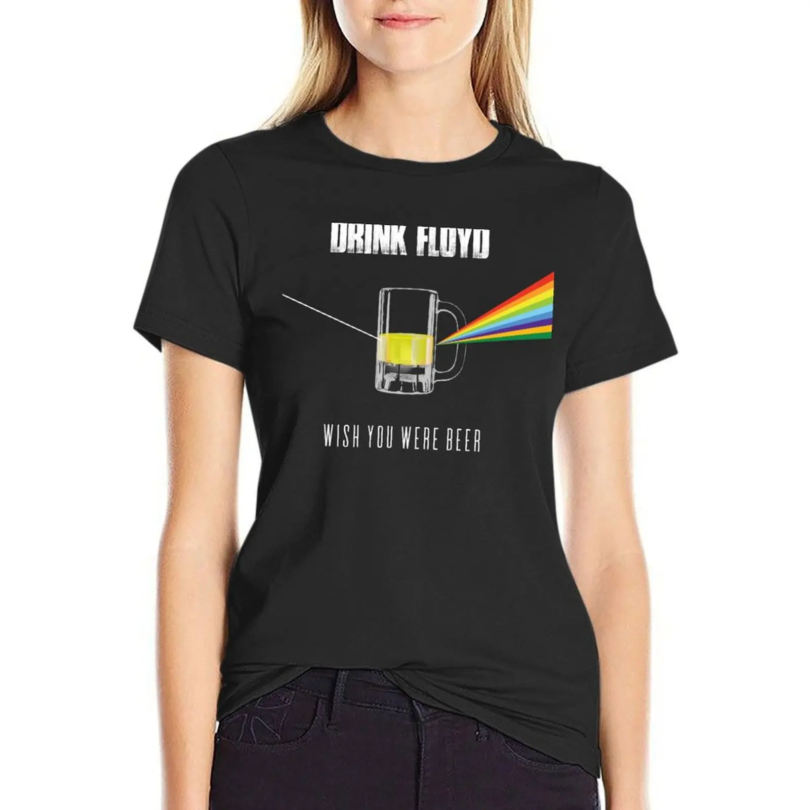 Drink Floyd British Rock Band Wish You Were Beer Funny Music Design T-Shirt Short sleeve tee blacks Women's tops