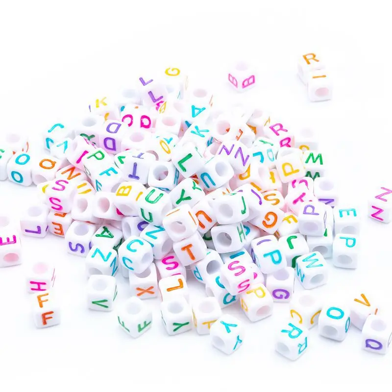 Square Letter Beads Wholesale Random Mix A-Z Alphabet 7mm 1900pcs Acrylic Loose Spacer Bead for Jewelry Making DIY Accessories
