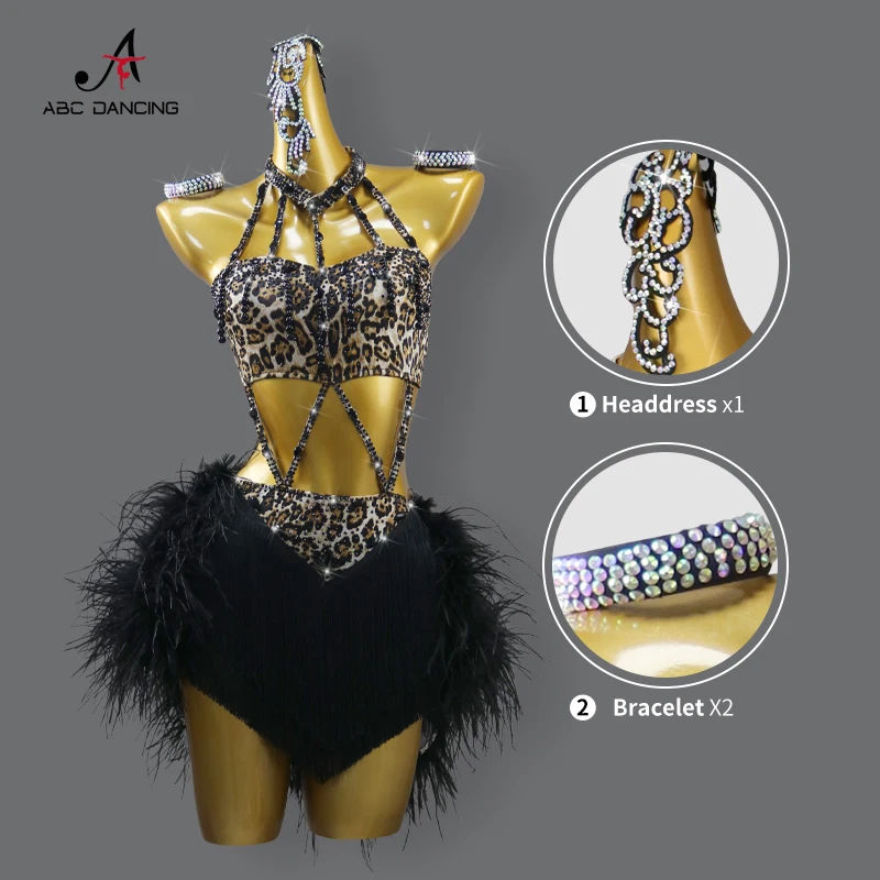 Latin Dance Clothes Sports Party Dress Practice Wear Stage Feather Skirt Competition Costume For Prom Samba Line Suit Ball Girls