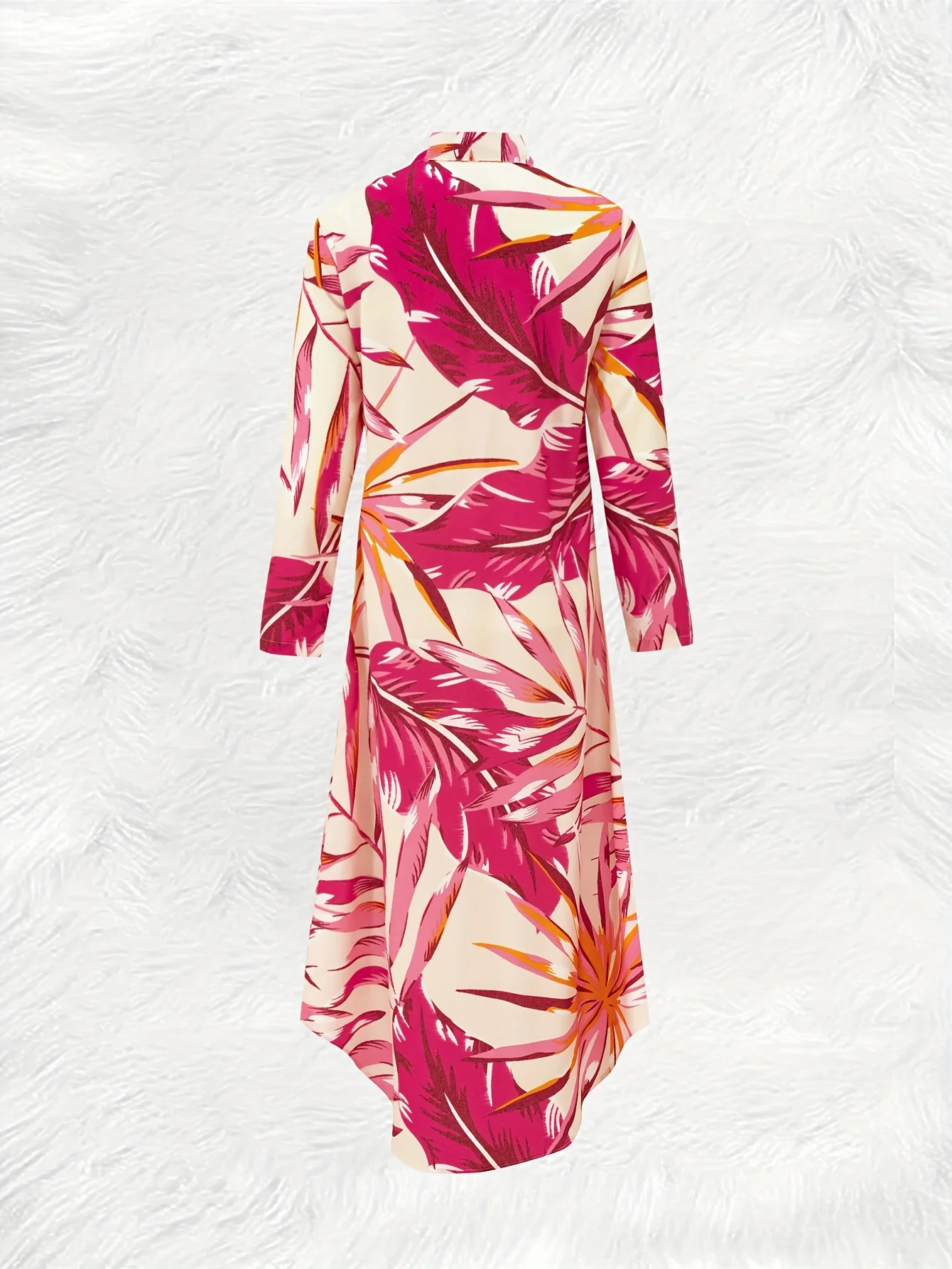 Printed Design Leisure style tropical leaf flower pattern long sleeved dress