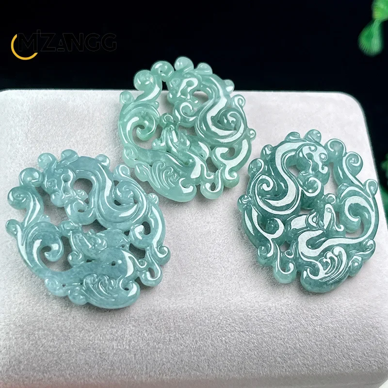 Natural Jadeite Hollow Dragon Phoenix Chengxiang Pendant Hand-carved Exquisite Fashion Men\'s and Women\'s Jewelry Necklace Mascot