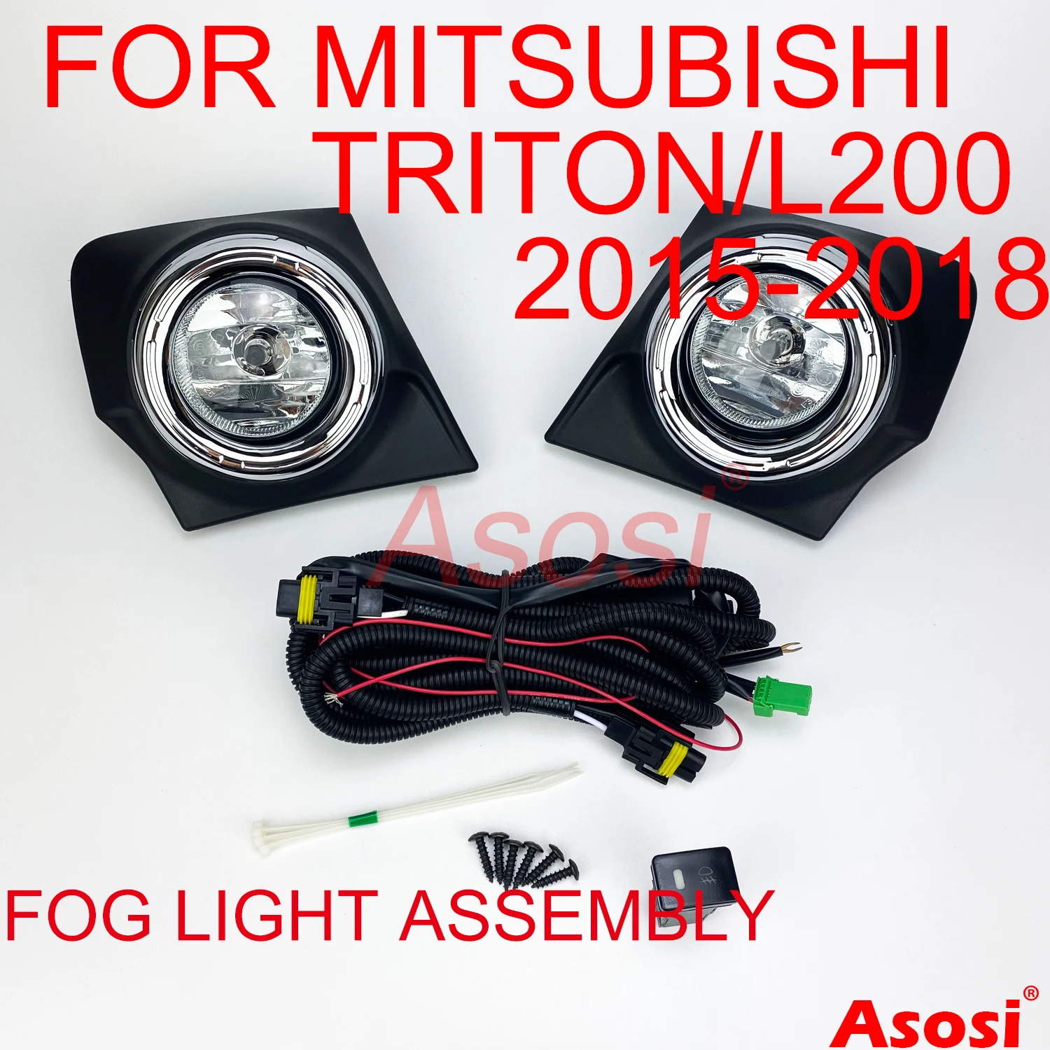 

Front Bumper Fog Light Kit For Mitsubishi Triton / L200 2015-2018 Pick Up Right + Left Side With Bulb Switch Wire Harness Bezel