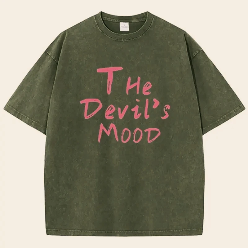 Fashion Womans Cotton Washed T-shirts The Devil's Moon Letter Prints Tops Casua… - Image 4