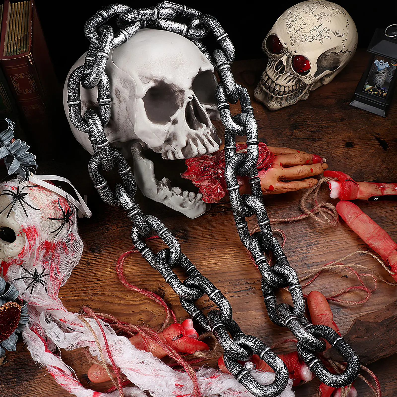2Pcs Plastic Halloween Chain Prop Simulation Iron Fetter Decorative Barrier for Costume Party Haunted Scene Layout Prop