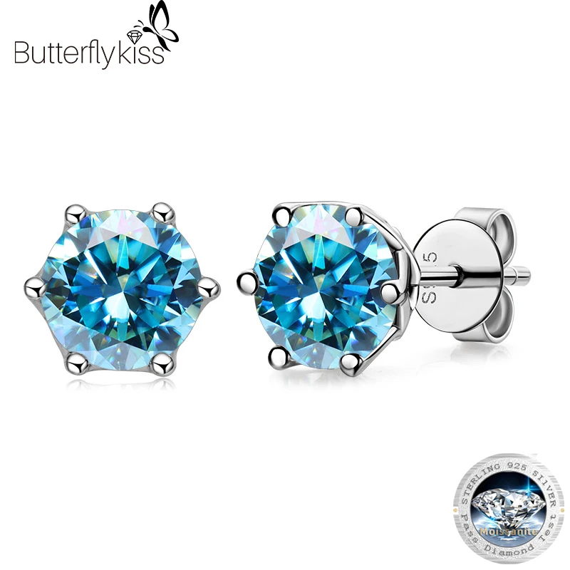 Kolczyki sztyfty Butterflykiss z moissanitem 1 CT, kolor D, dla kobiet, najwyższa jakość, srebro próby 925, błyszcząca biżuteria ślubna.