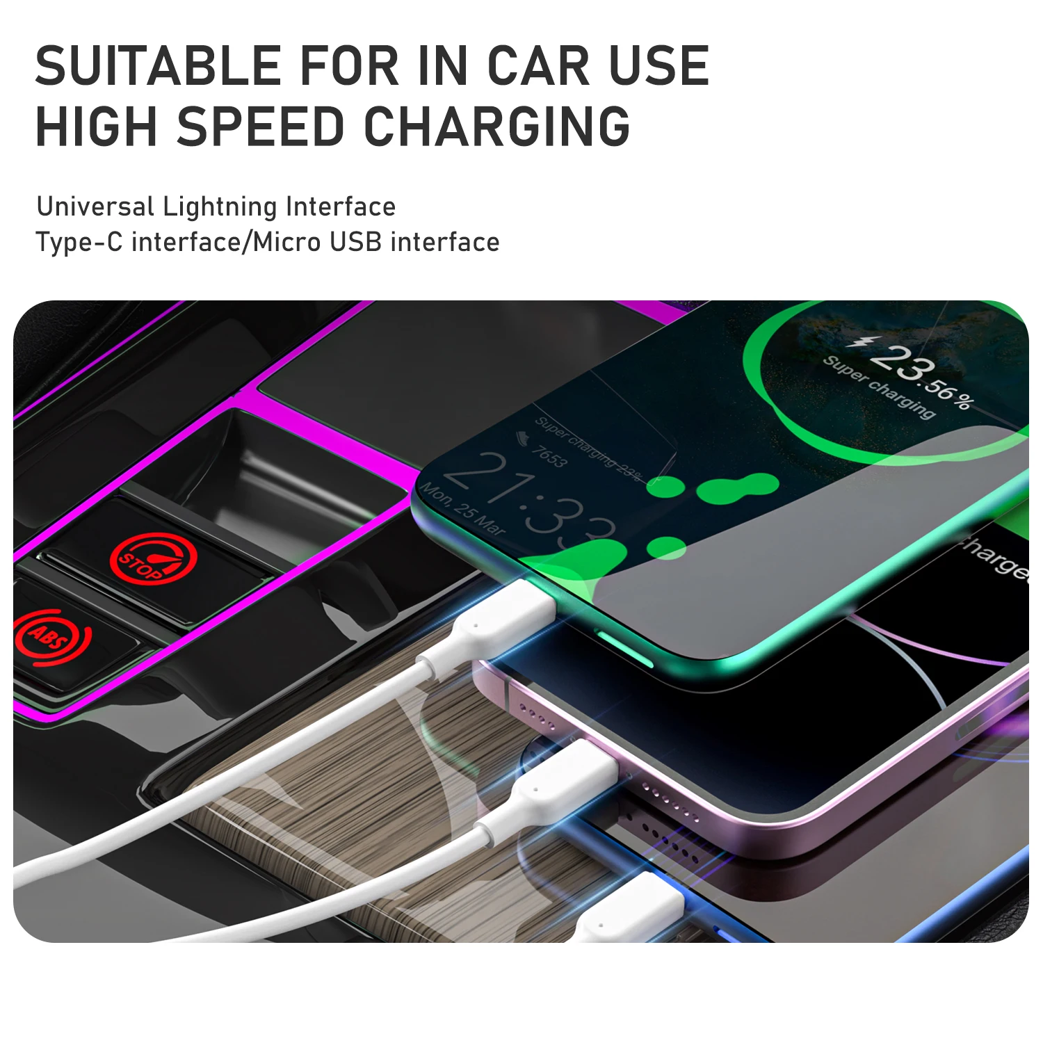TUTI 3 in 1 USB charger Cable with Lightning Type C Micro USB Connectors for iPhone Android Cell Phones Tablets Use Charging