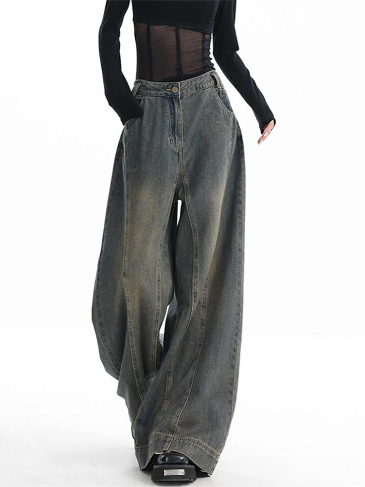 

2025 Autumn Winter Women's Denim Pants Blue Y2K Stacked Jean Harajuku American Vintage Cowboy Japanese Wide Fit Baggy Jeans Men