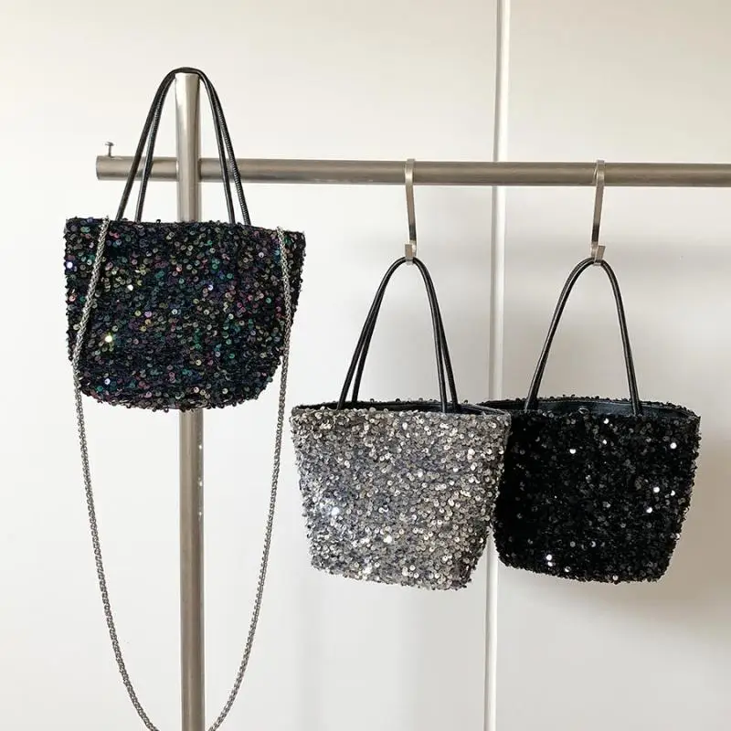 2024 New Sequined Shoulder Bags Chic Unique Design Bucket Bag Shing Basket Bag Crossbody Bag Designed Bolsas