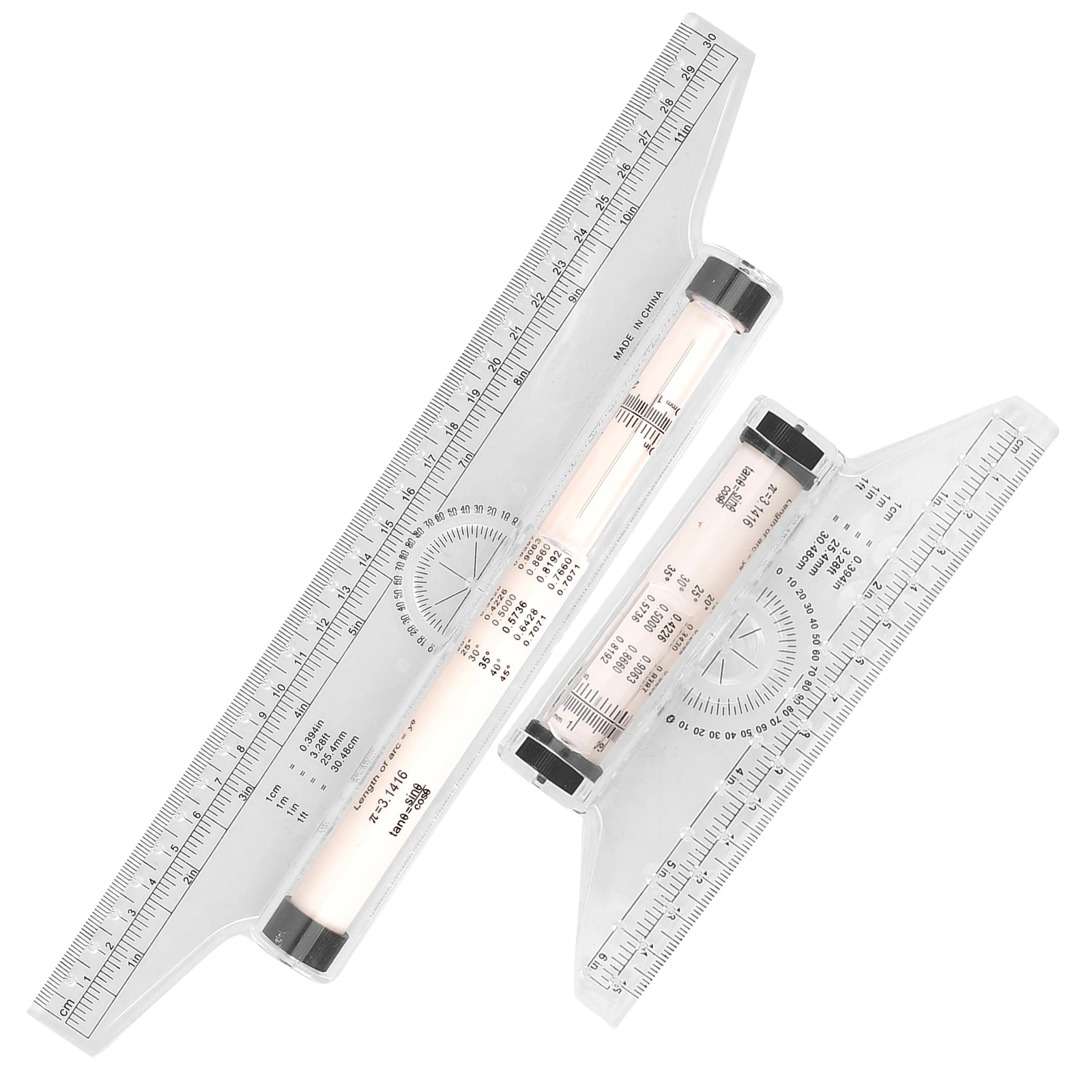 2 Buah Penggaris Ukur Plastik Alat Serbaguna untuk Garis Horizontal Vertikal Sudut Busur Alat Pengukur Kedalaman Penggaris Paralel