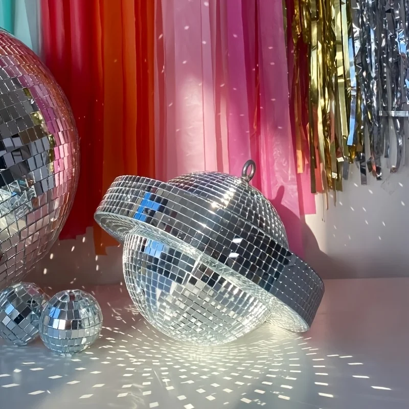 Disco Rotating Planet Glass Mirror Reflective Ball Pendant Christmas Ball Bar Photography Props Festival Party Wedding Decor