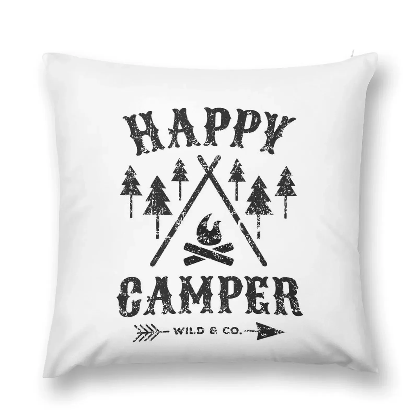 Happy camper distressed black Throw Pillow Decorative Sofa Cushion Pillow Decor Luxury Living Room Decorative Cushions pillow