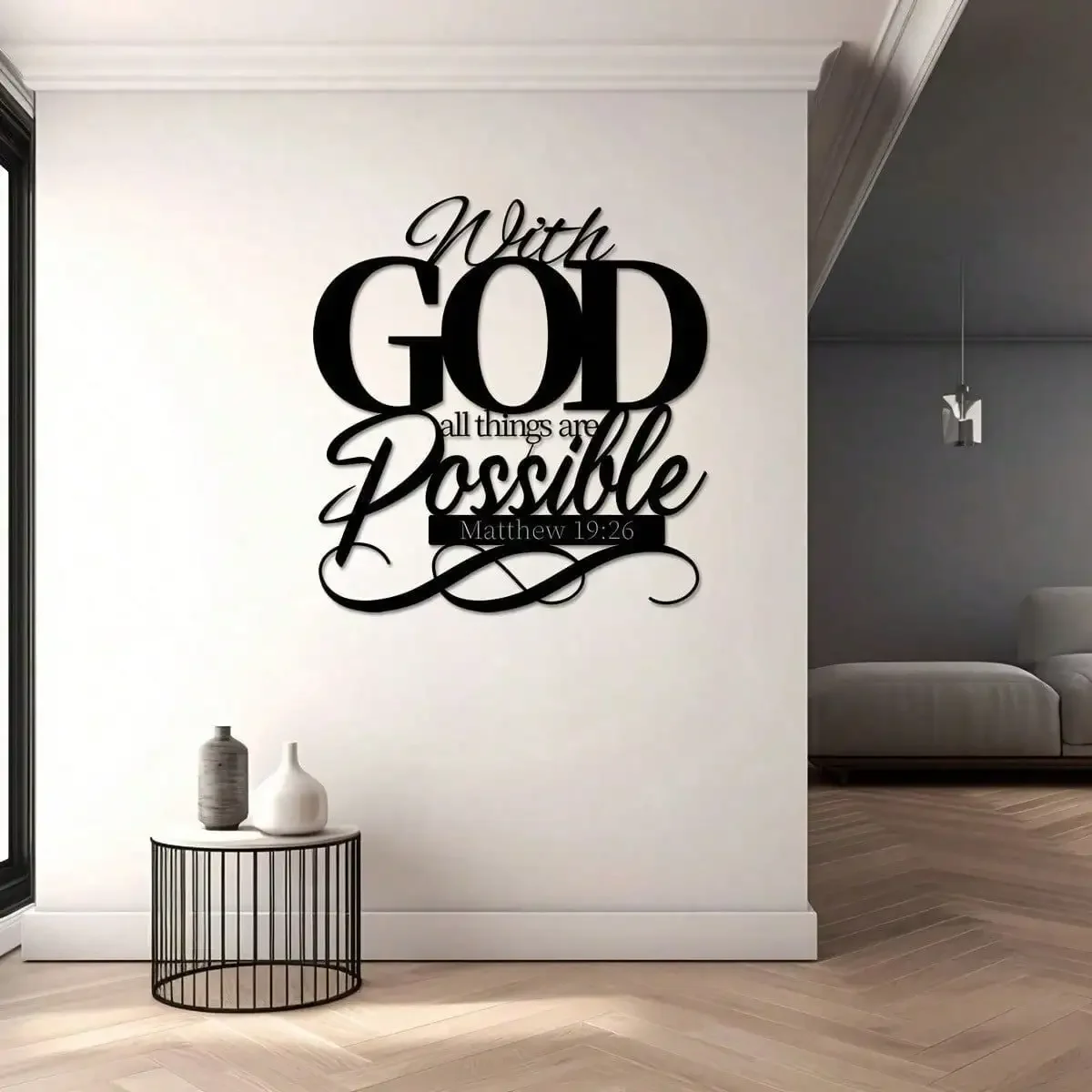 【2D Flat】Christian Bible Verse Metal Wall Art - With God All Things Are Possible - Religious Home Decor Sign - Rustproof Gift