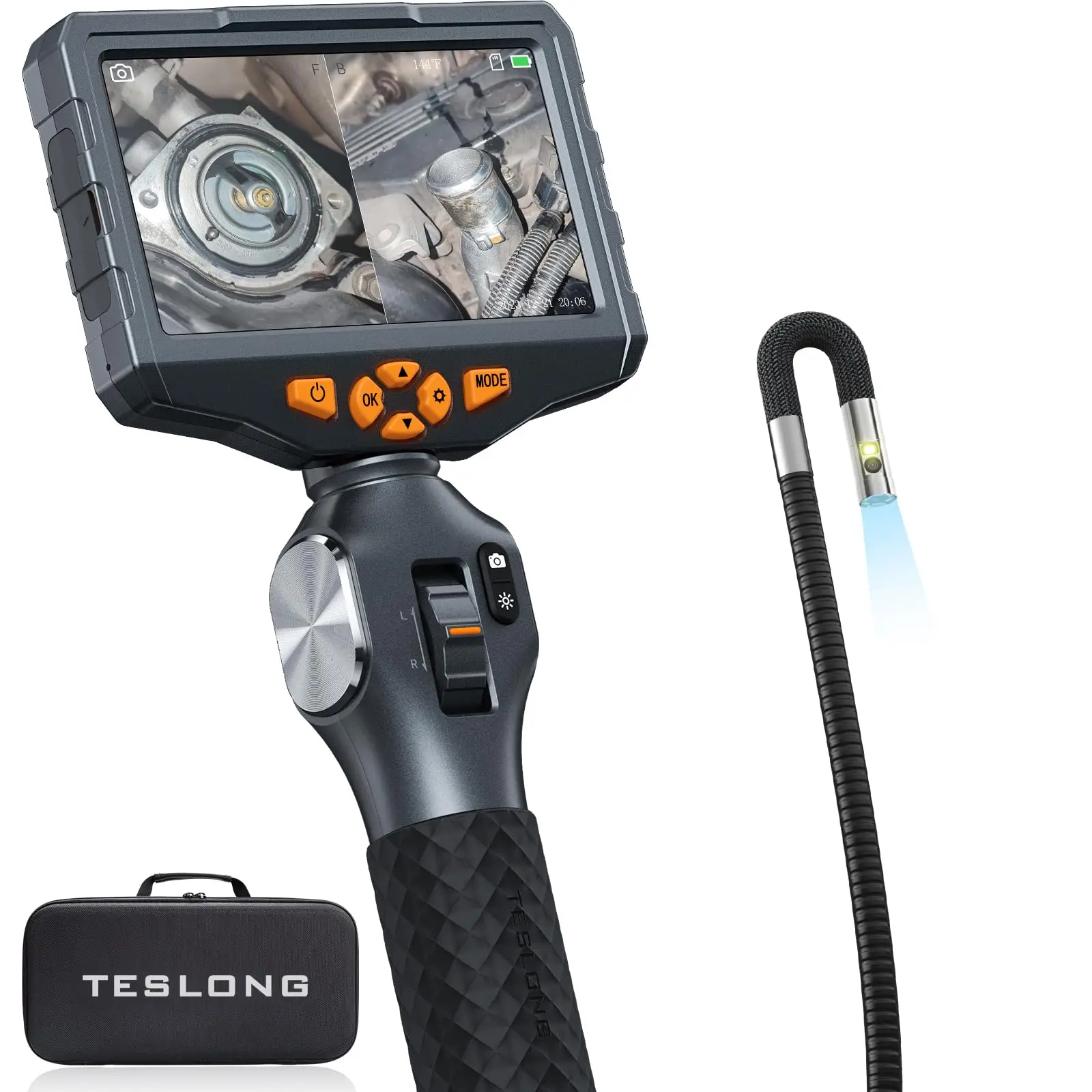 

Two-Way Articulating Borescope with Light, Teslong 5-inch IPS Endoscope Inspection Camera Automotive Mechanics Fiber Optic Scope