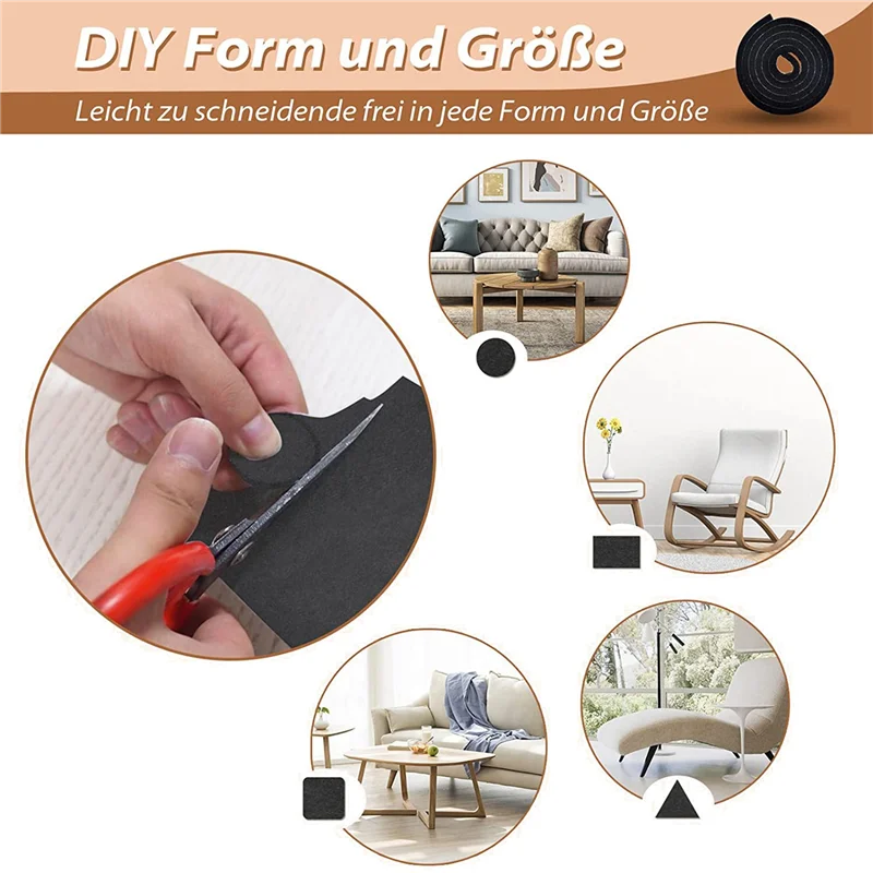 

FAST-Self-Adhesive Felt Gliders,9 Rolls Of Felt Gliders (100 X 10 Cm + 100 X 5 Cm + 100 X 2 Cm),5 Mm Self-Adhesive,For Chairs